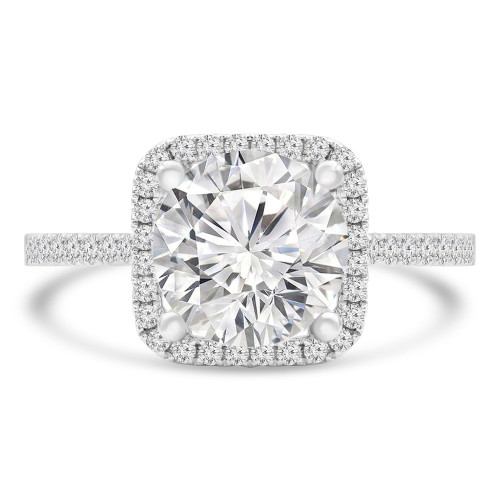 2 9/10 CTW Round Diamond Cushion Halo Engagement Ring in 18K White Gold with Accents (MD230128)