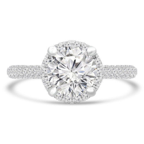 3 CTW Round Diamond Rollover Halo Engagement Ring in 18K White Gold with Accents (MD230132)