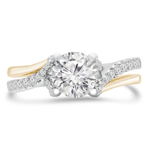 1 2/5 CTW Round Diamond Cathedral White & Yellow Two-row Solitaire with Accents Engagement Ring in 18K Two-Tone Gold (MD230136)