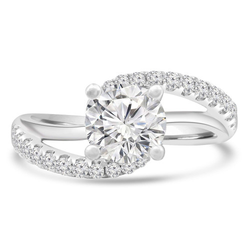 1 1/2 CTW Round Diamond Bypass Solitaire with Accents Engagement Ring in 18K White Gold (MD230143)