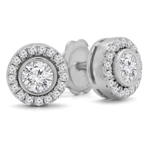 4/5 CTW Round Diamond Bezel Set Halo Stud Earrings in 14K White Gold (MD230154)