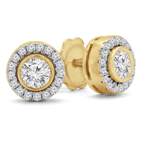 2/3 CTW Round Diamond Bezel Set Halo Stud Earrings in 14K Yellow Gold (MD230158)