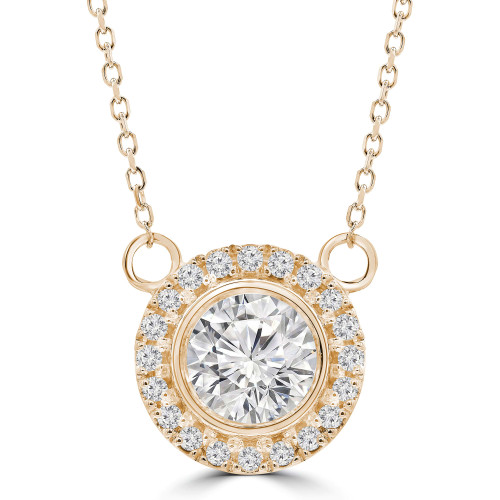 7/8 CTW Round Diamond Bezel Set Halo Necklace in 14K Yellow Gold (MD230204)