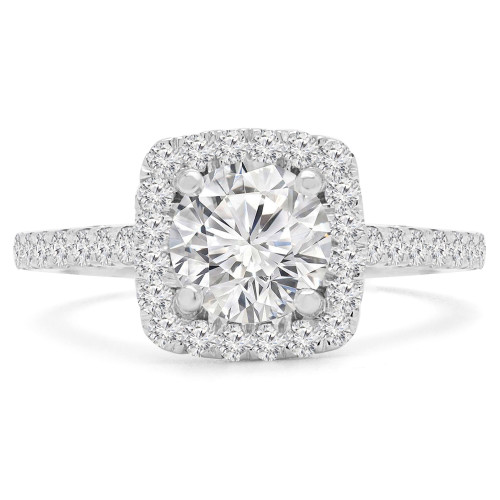 1 CTW Round Diamond Cushion Halo Engagement Ring in 14K White Gold with Accents (MD230228)
