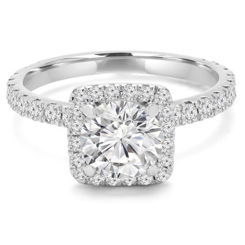 1 2/3 CTW Round Lab Created Diamond  Cushion Halo Engagement Ring in 14K White Gold (MD230250)