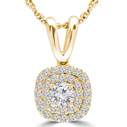5/8 CTW Round Diamond Double Cushion Halo Pendant Necklace in 14K Yellow Gold (MD240028)