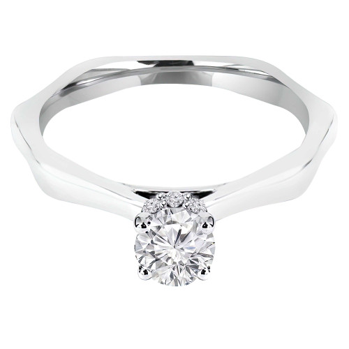 1 1/8 CTW Round Lab Created Diamond  4-Prong Hidden Halo Solitaire with Accents Engagement Ring in 14K White Gold (MD240065)