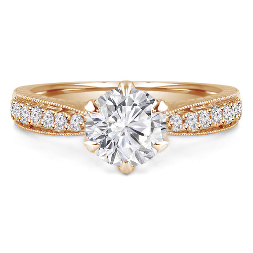 1 1/10 CTW Round Diamond 6-Prong Vintage Solitaire with Accents Engagement Ring in 14K Yellow Gold (MD240067)