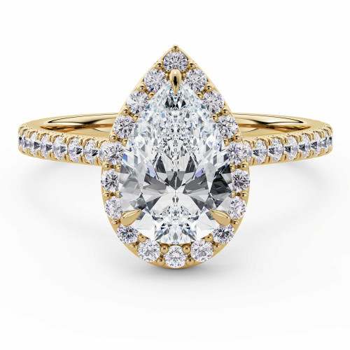 1 1/2 CTW Pear Diamond Pear Halo Engagement Ring in 14K Yellow Gold with Accents (MD240077)