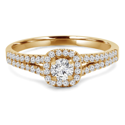 3/5 CTW Round Diamond Split-shank Cushion Halo Engagement Ring in 14K Yellow Gold with Accents (MD240087)