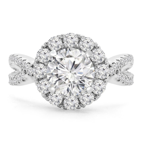 2 1/4 CTW Round Diamond Twisted Split-shank Halo Engagement Ring in 14K White Gold (MD240094)