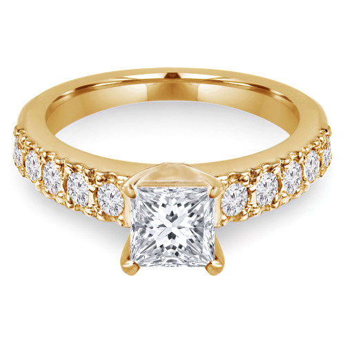 1 1/5 CTW Princess Diamond Solitaire with Accents Engagement Ring in 14K Yellow Gold (MD240127)
