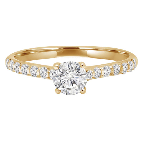 3/5 CTW Round Diamond Shared-prong Trellis Solitaire with Accents Engagement Ring in 14K Yellow Gold (MD240140)