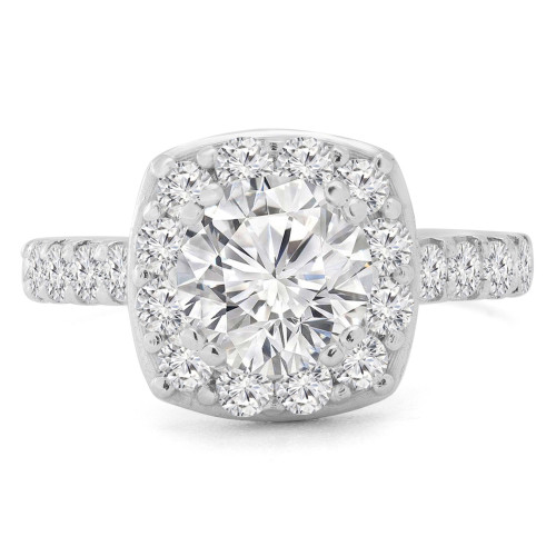 9/10 CTW Round Diamond Cathedral Cushion Halo Engagement Ring in 14K White Gold with Accents (MD240146)