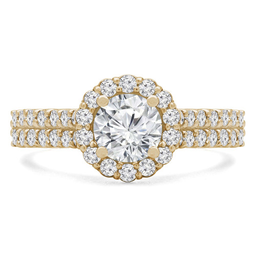 1 1/6 CTW Round Diamond Two-row Floral Halo Engagement Ring in 14K Yellow Gold with Accents (MD240151)