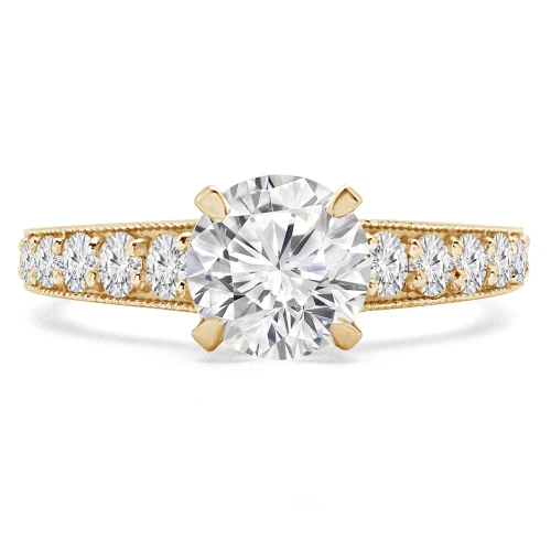 1 1/5 CTW Round Lab Created Diamond  Tapered Solitaire with Accents Engagement Ring in 14K Yellow Gold (MD240170)
