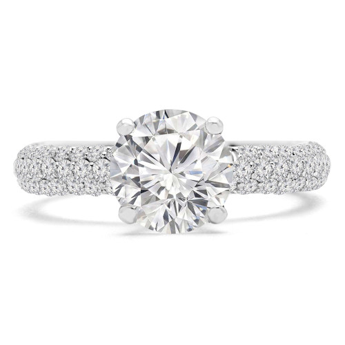 1 1/2 CTW Round Lab Created Diamond  Three-row Pave Solitaire with Accents Engagement Ring in 10K White Gold (MD240178)