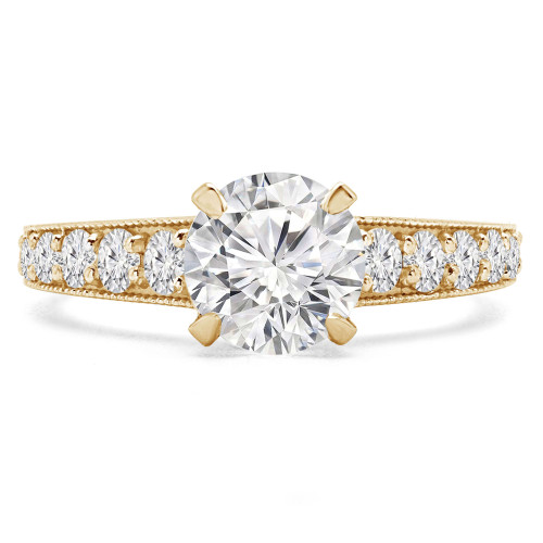 1 1/5 CTW Round Lab Created Diamond  Vintage Tapered Solitaire with Accents Engagement Ring in 14K Yellow Gold (MD240183)
