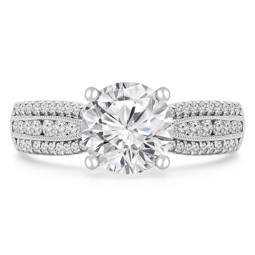 2 3/8 CTW Round Lab Created Diamond  Three-row Tapered Solitaire with Accents Engagement Ring in 18K White Gold (MD240199)