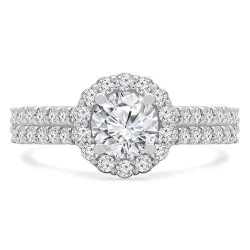 1 1/4 CTW Round Diamond Open Bridge Two-row Halo Engagement Ring in 14K White Gold (MD240204)