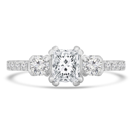 1 1/6 CTW Princess Diamond Three-Stone Engagement Ring in 14K White Gold with Accents (MD240208)