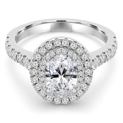 1 2/5 CTW Oval Diamond Cathedral Double Oval Halo Engagement Ring in 14K White Gold (MD240214)