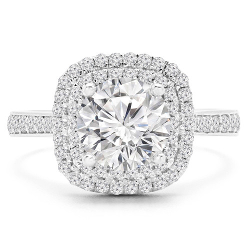 9/10 CTW Round Diamond Double Cushion Halo Engagement Ring in 14K White Gold (MD240215)