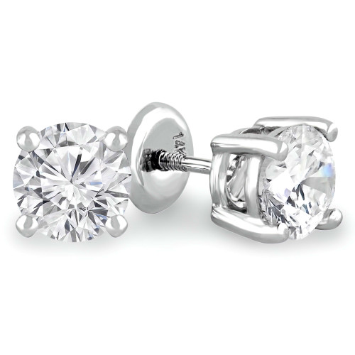 9/10 CTW Round Diamond 4-Prong Stud Earrings in 14K White Gold (MD240234)