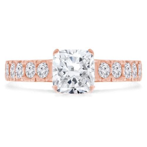 1 1/6 CTW Cushion Diamond Tapered Solitaire with Accents Engagement Ring in 14K Rose Gold (MD240252)