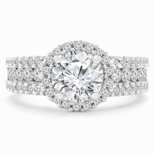 1 4/5 CTW Round Lab Created Diamond  Three-row Halo Engagement Ring in 14K White Gold (MD240260)