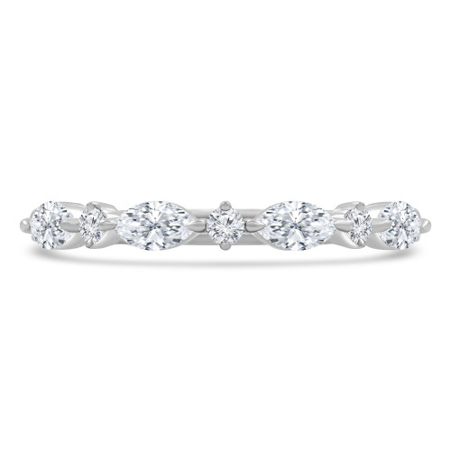 3/5 CTW Marquise Lab Created Diamond  Alternating Round Lab Created Diamond Shared Prong Semi-Eternity Anniversary Wedding Band Ring in 14K White Gold (MD240454)