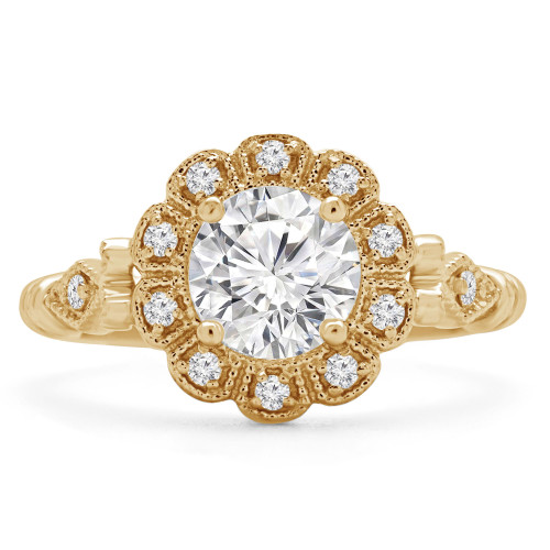 3/5 CTW Round Lab Created Diamond  Vintage Cathedral Floral Halo Engagement Ring in 14K Yellow Gold (MD240460)