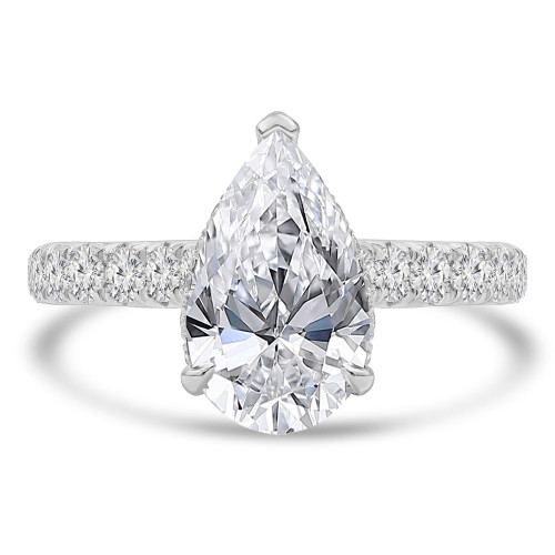 2 7/8 CTW Pear Lab Created Diamond  Cathedral Pear Halo Engagement Ring in 18K White Gold with Accents (MD250005)