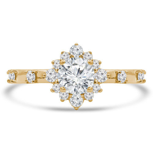 7/8 CTW Round Diamond Floral Halo Engagement Ring in 14K Yellow Gold (MD250031)