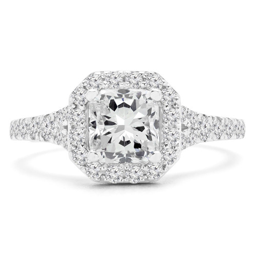 1 3/5 CTW Cushion Diamond Cathedral Cushion Halo Engagement Ring in 14K White Gold with Accents (MD250033)