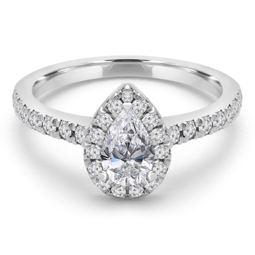 2/3 CTW Pear Diamond Open bridge Pear Halo Engagement Ring in 14K White Gold with Accents (MD250037)