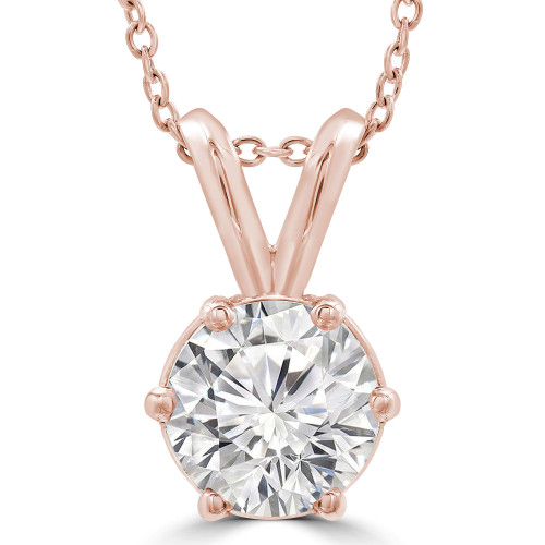1/2 CT Round Lab Created Diamond  6-Prong Solitaire Pendant Necklace in 14K Rose Gold (MD250105)