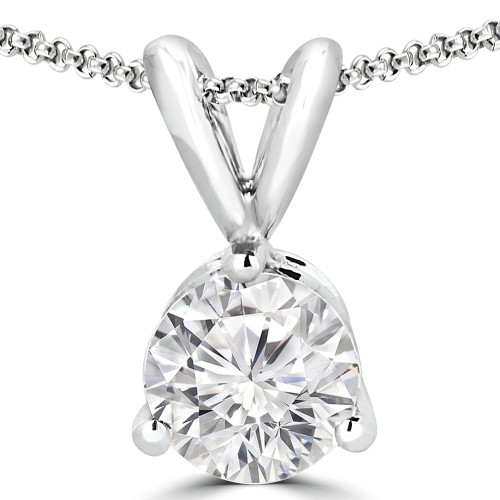 1/2 CT Round Lab Created Diamond  3-Prong Solitaire Pendant Necklace in 14K White Gold (MD250111)