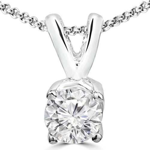 1/2 CT Round Lab Created Diamond  4-Prong Solitaire Pendant Necklace in 14K White Gold (MD250122)