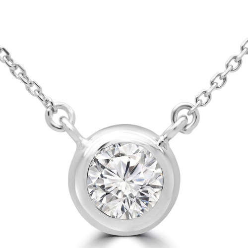 3/4 CT Round Lab Created Diamond  Bezel Set Pendant Necklace in 14K White Gold (MD250125)
