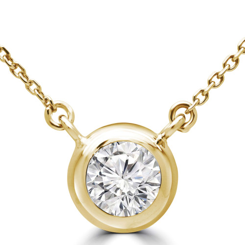 3/4 CT Round Lab Created Diamond  Bezel Set Pendant Necklace in 14K Yellow Gold (MD250131)