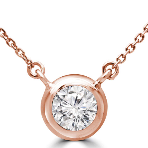 1/2 CT Round Lab Created Diamond  Bezel Set Pendant Necklace in 14K Rose Gold (MD250132)