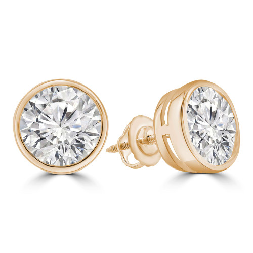 2 CTW Round Lab Created Diamond  Bezel Set Stud Earrings in 14K Yellow Gold (MD250139)
