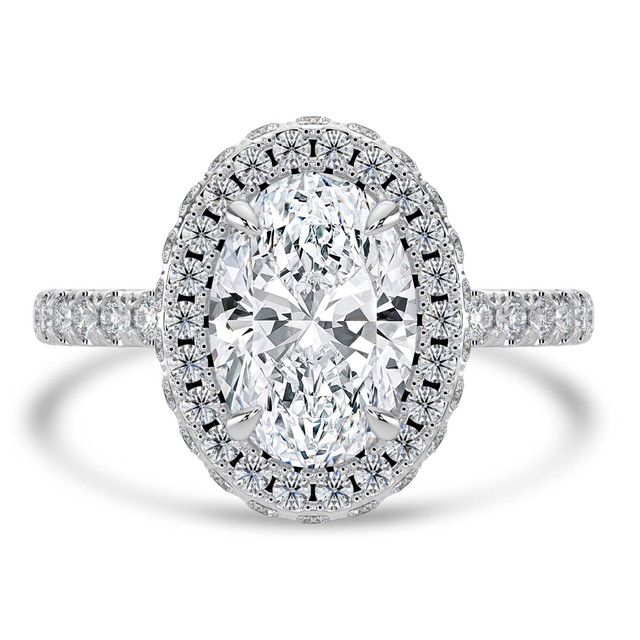 2.47 CTW Oval Lab Created Diamond Rollover Oval Halo Engagement Ring With an IGI Certified 1.5 CT VS1 D Center in 14K White Gold (MVSHE1317-W)