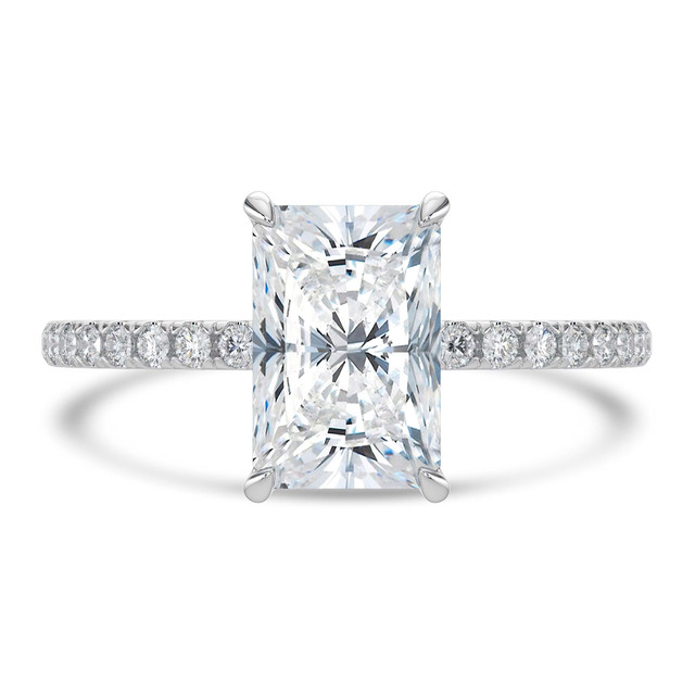 1.89 CTW Radiant Lab Created Diamond Open Bridge Hidden Halo Solitaire with Accents Engagement Ring With an IGI Certified 1.5 CT VS1 D Center in 14K White Gold (MVSHE1320-W)