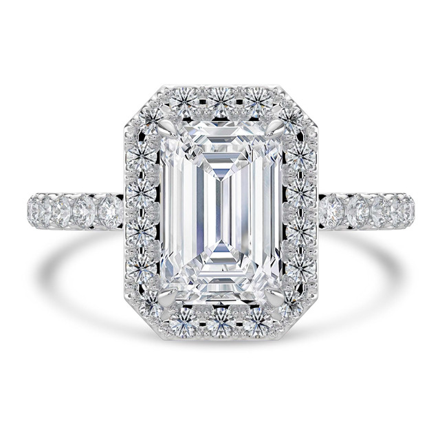 2.22 CTW Emerald Lab Created Diamond Emerald Halo Engagement Ring With an IGI Certified 1.5 CT VS1 D Center in 14K White Gold (MVSHE1324-W)
