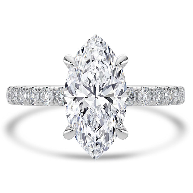 2.5 CTW Marquise Lab Created Diamond Hidden Halo Open Bridge Solitaire with Accents Engagement Ring With an IGI Certified 2 CT VS1 D Center in 14K White Gold (MVSHE1410-W)