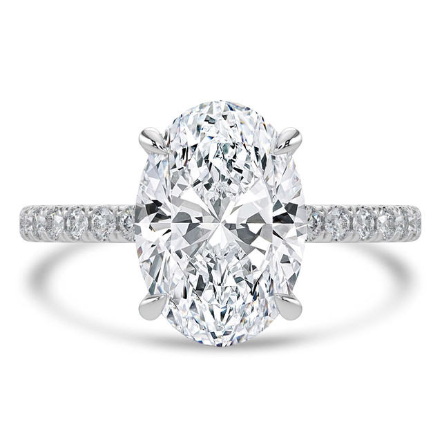 2.33 CTW Oval Lab Created Diamond Hidden Halo Solitaire with Accents Engagement Ring With an IGI Certified 2 CT VS1 D Center in 14K White Gold (MVSHE1463-W)