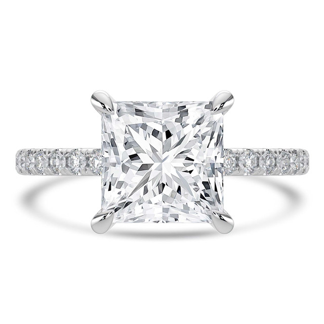 2.33 CTW Princess Lab Created Diamond Hidden Halo Solitaire with Accents Engagement Ring With an IGI Certified 2 CT VS1 D Center in 14K White Gold (MVSHE1465-W)