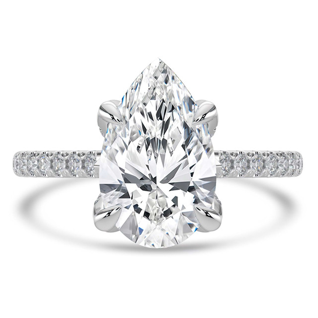 1.83 CTW Pear Lab Created Diamond Cathedral Solitaire with Accents Engagement Ring With an IGI Certified 1.5 CT VS1 D Center in 14K White Gold with Pave Diamond Bridge and Prongs (MVSHE1493-W)